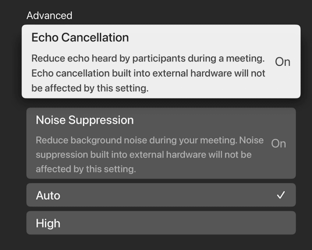 echo cancellation microphone settings apple tv 4k